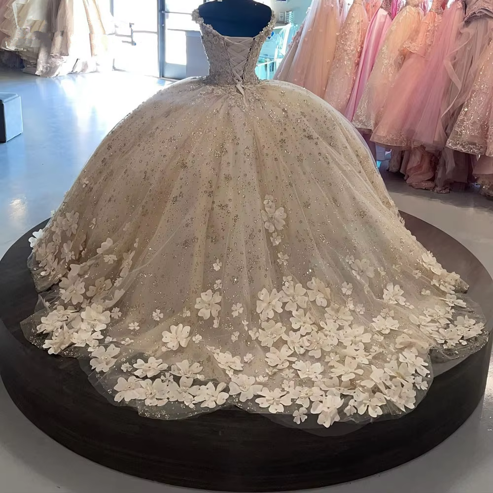 Sweet 16 Quinceanera Dresses Floral Applique Tulle Ball Gown - View 4 | FashionDia