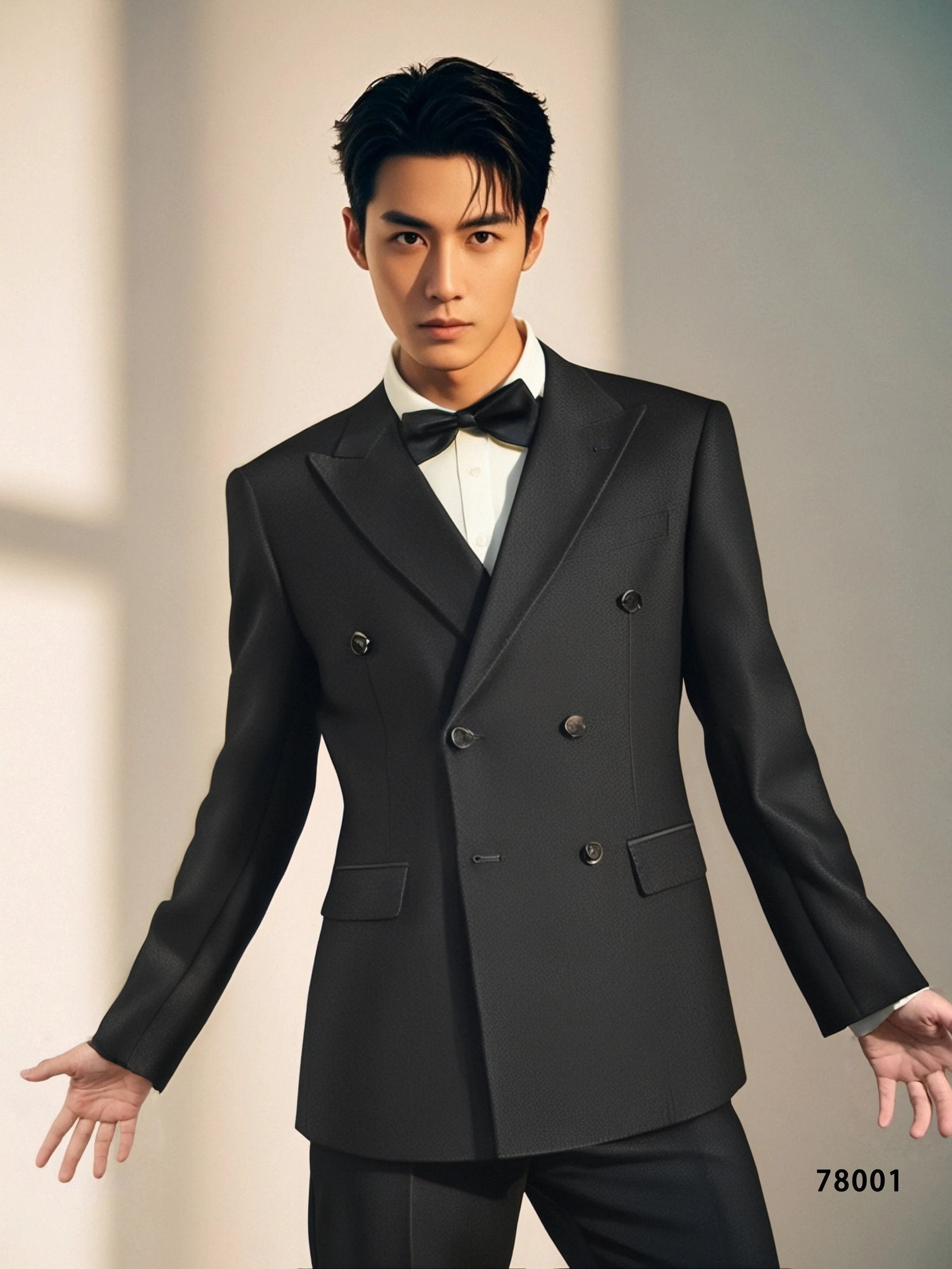 Double-Breasted Black Wool Tuxedo for Groom and Groomsmen Formal Wedding Suit (ZD17103)