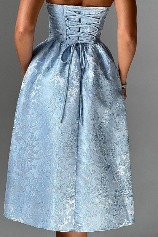 Jacquard Satin Bodycon Strapless Silk Dress - View 4 | VelvetHem