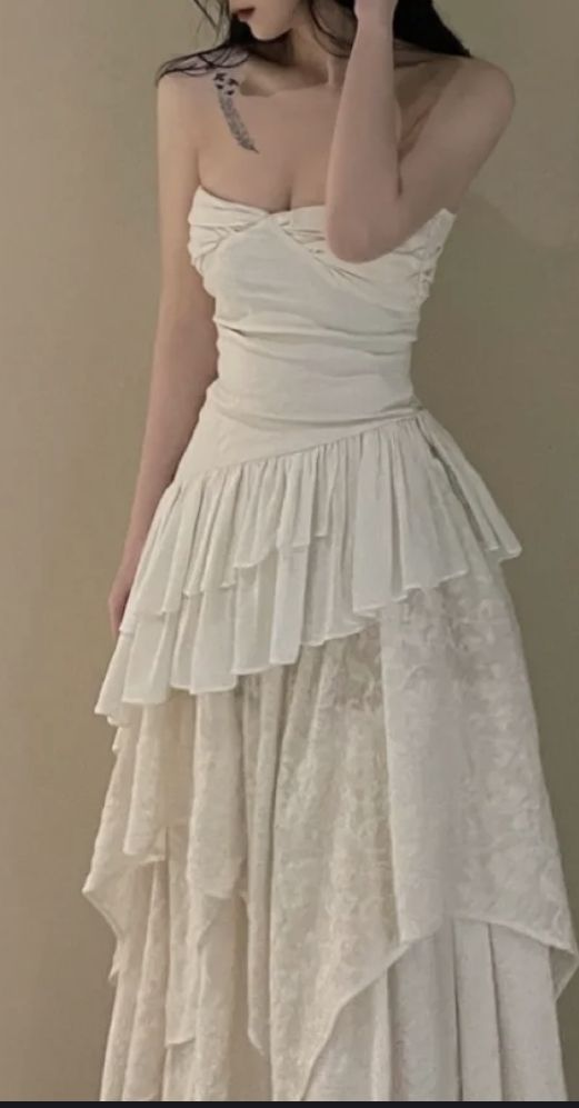 Vintage Strapless Long White Lace Wedding Dress A Line Prom Dress
