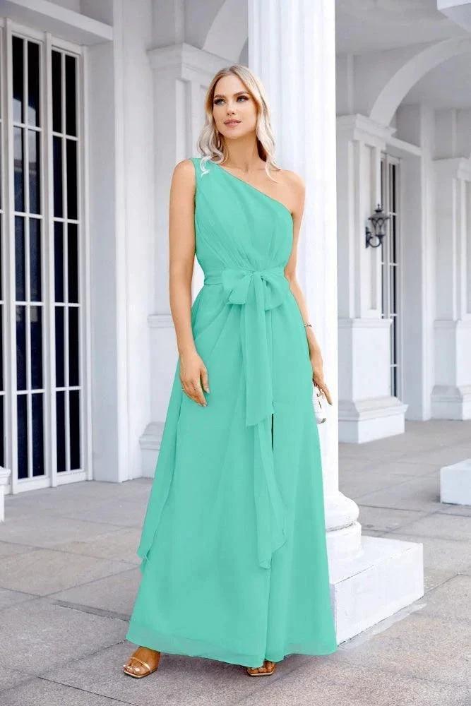 Ladies Chiffon One Shoulder Bridesmaid Evening Dress Wedding Party Evening Dress 28133 by numbersea