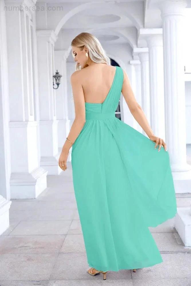 Ladies Chiffon One Shoulder Bridesmaid Evening Dress Wedding Party Evening Dress 28133 (ZD17003)
