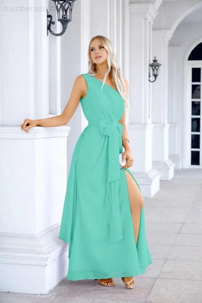 Ladies Chiffon One Shoulder Bridesmaid Evening Dress Wedding Party Evening Dress 28133 (ZD17003)