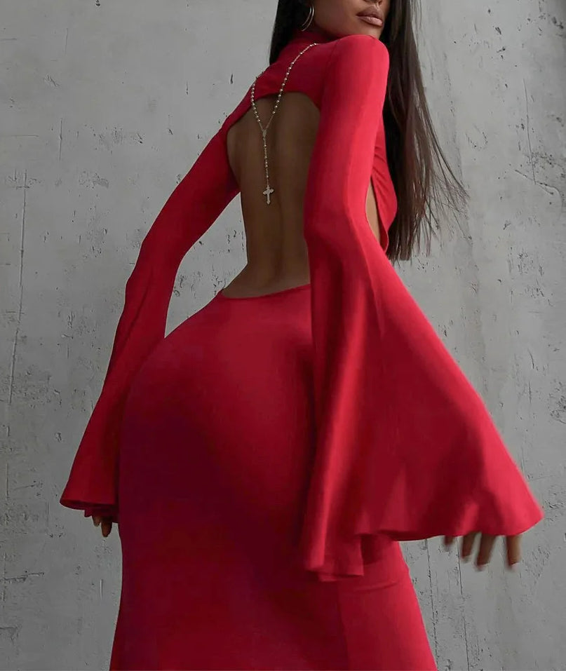 Turtleneck Slit Backless Maxi Dress - View 2 | VelvetHem