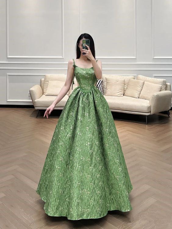 Beautiful Ball Gown Unique Green Long Prom Dress A-Line Evening Dress - View 6 | FashionDia