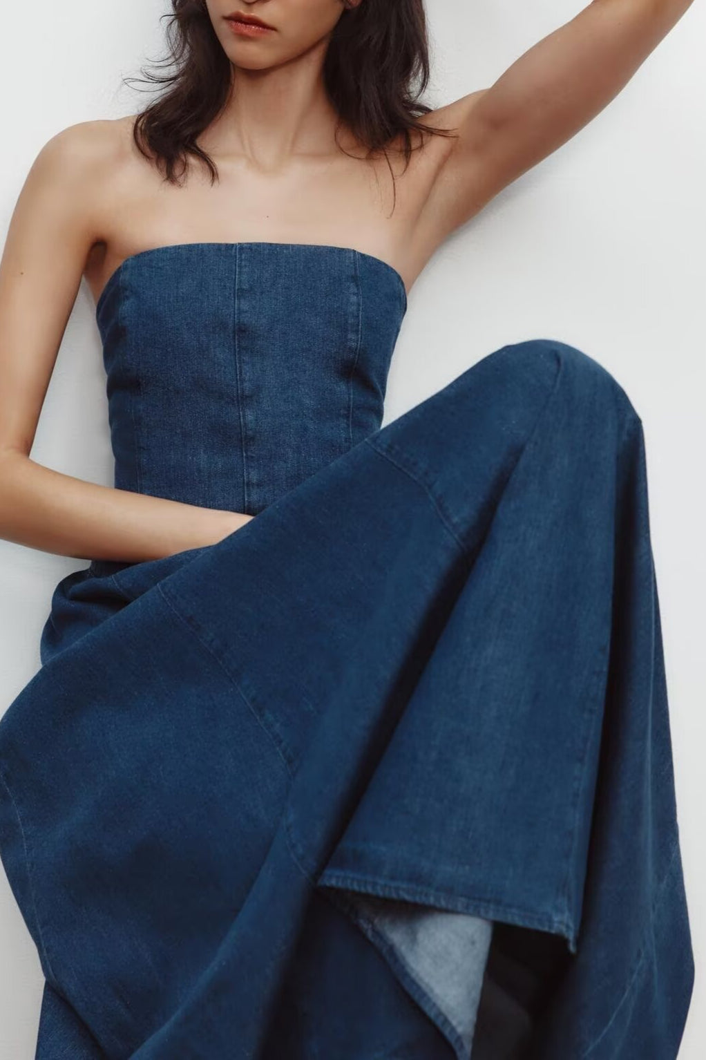 Strapless A-Line Denim Dress - View 2 | VelvetHem