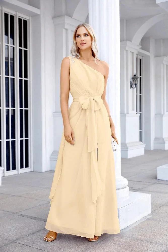 Ladies Chiffon One Shoulder Bridesmaid Evening Dress Wedding Party Evening Dress 28133 by numbersea