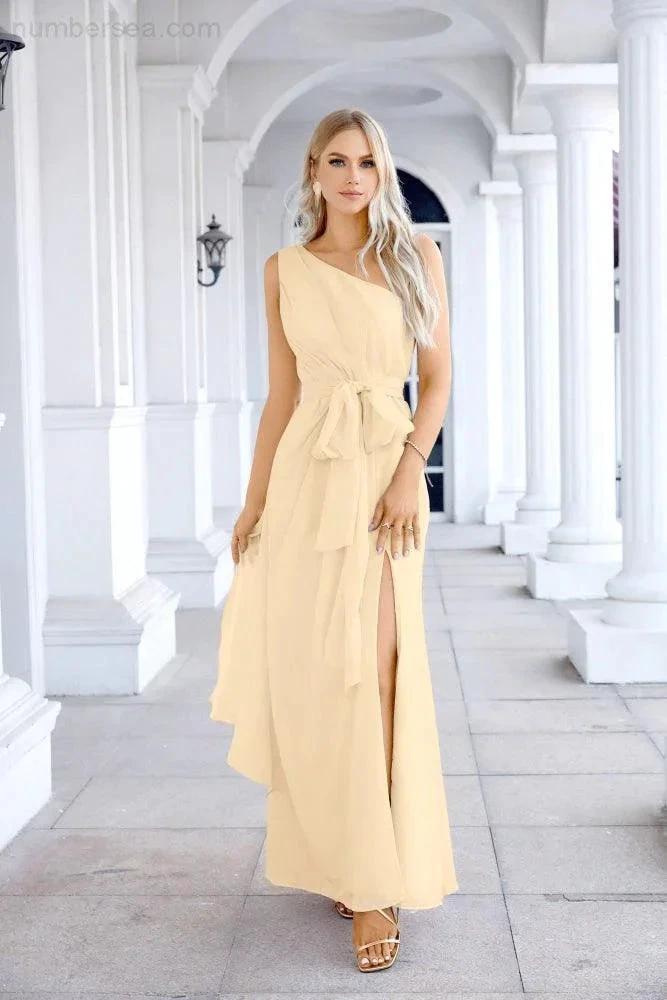 Ladies Chiffon One Shoulder Bridesmaid Evening Dress Wedding Party Evening Dress 28133 (ZD17003)