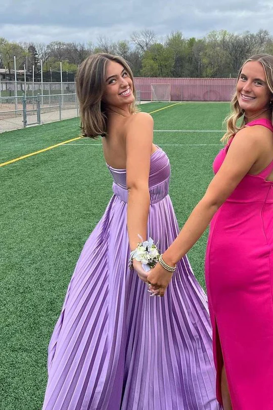 Sweetheart Strapless A-Line Pleated Prom Dress With Slit J8341