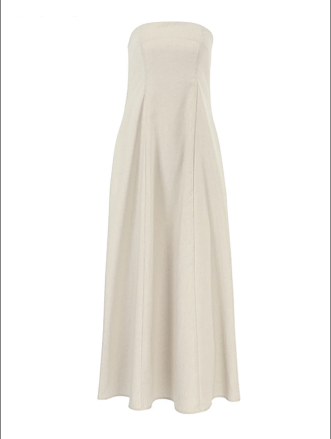 Habiba Khaki Linen A-line Dress with Pockets for Women Easy Wear Style