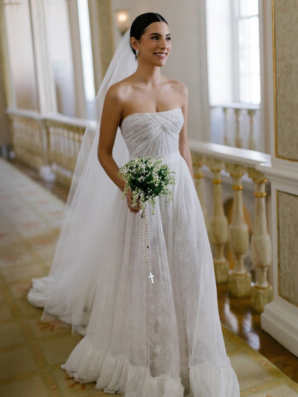 Elegant Strapless Ruched Plain Lace A-Line Wedding Gown