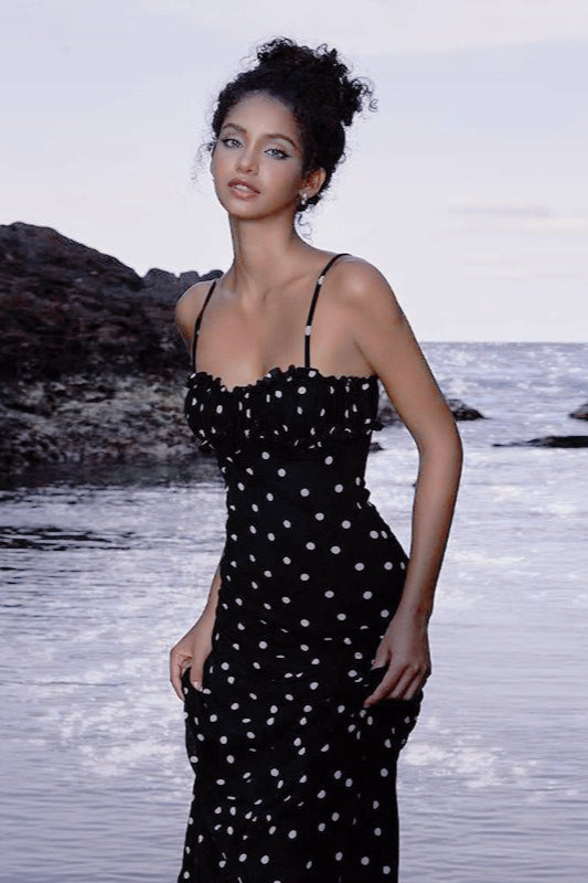 Polka Dot Backless Cami Bodycon Maxi Dress - VelvetHem