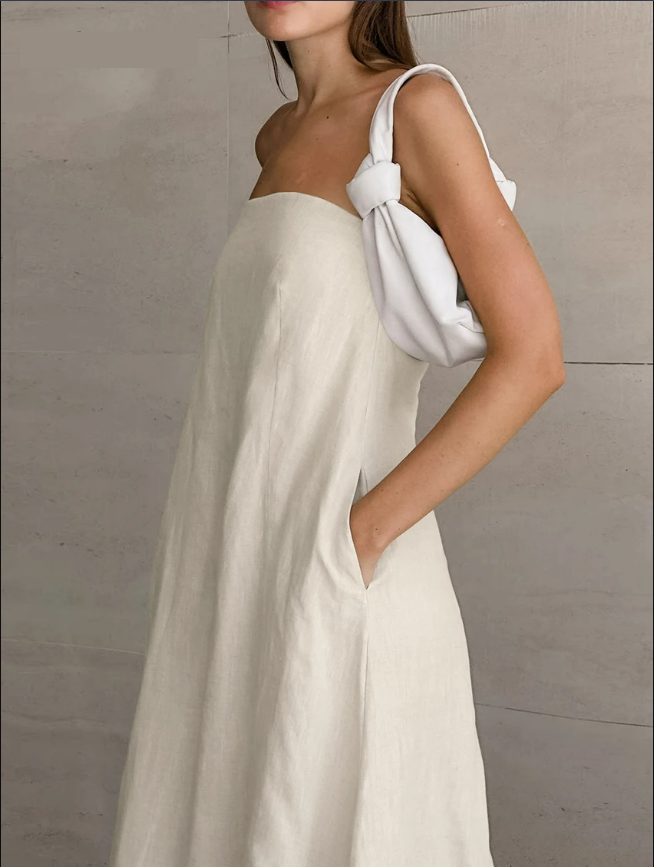 Habiba Khaki Linen A-line Dress with Pockets for Women Easy Wear Style