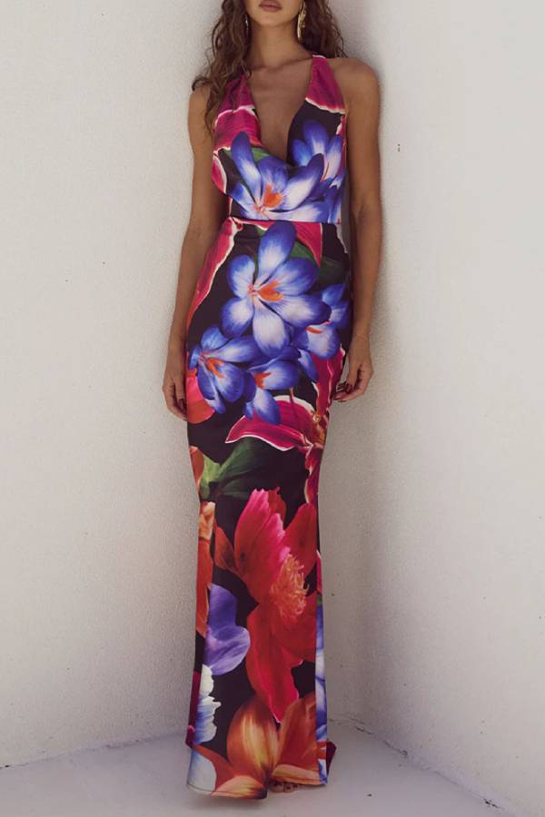 Abigail Premium Dress with Open Back, Lacing and Print Wardrobe Essential