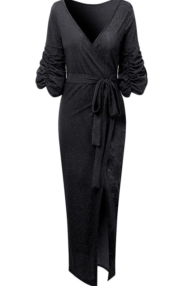 Sexy Solid Patchwork V Neck Evening Dress Dresses(3 Colors) - View 2 | VelvetHem