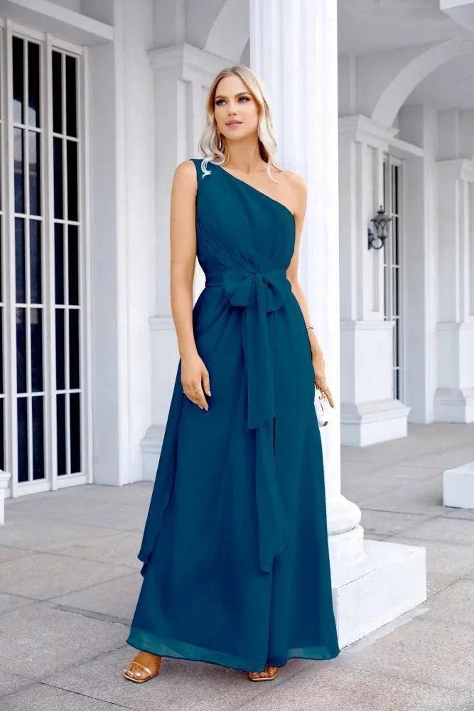 Ladies Chiffon One Shoulder Bridesmaid Evening Dress Wedding Party Evening Dress 28133 by numbersea