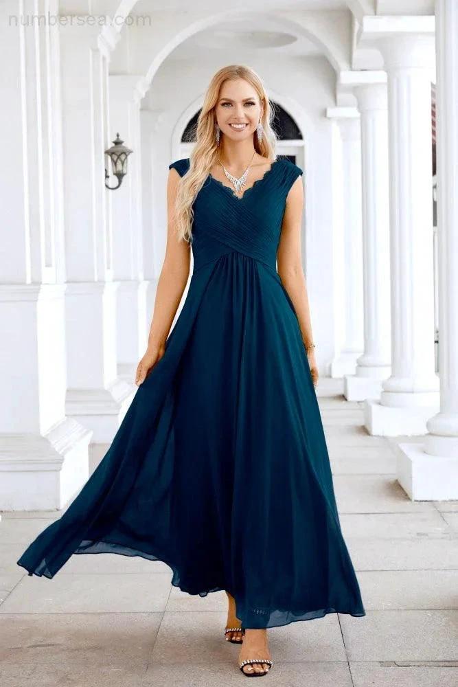 Ladies Chiffon V Neck Sleeveless Floor Length Bridesmaid Evening Dress Wedding Party Evening Dress 28126 (ZD16989)
