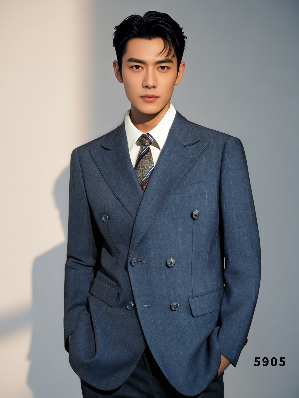 Charcoal Gold Pinstripe Double Breasted 3 Piece Wedding Suit Groomsmen (ZD17110) - View 4 | VelvetHem