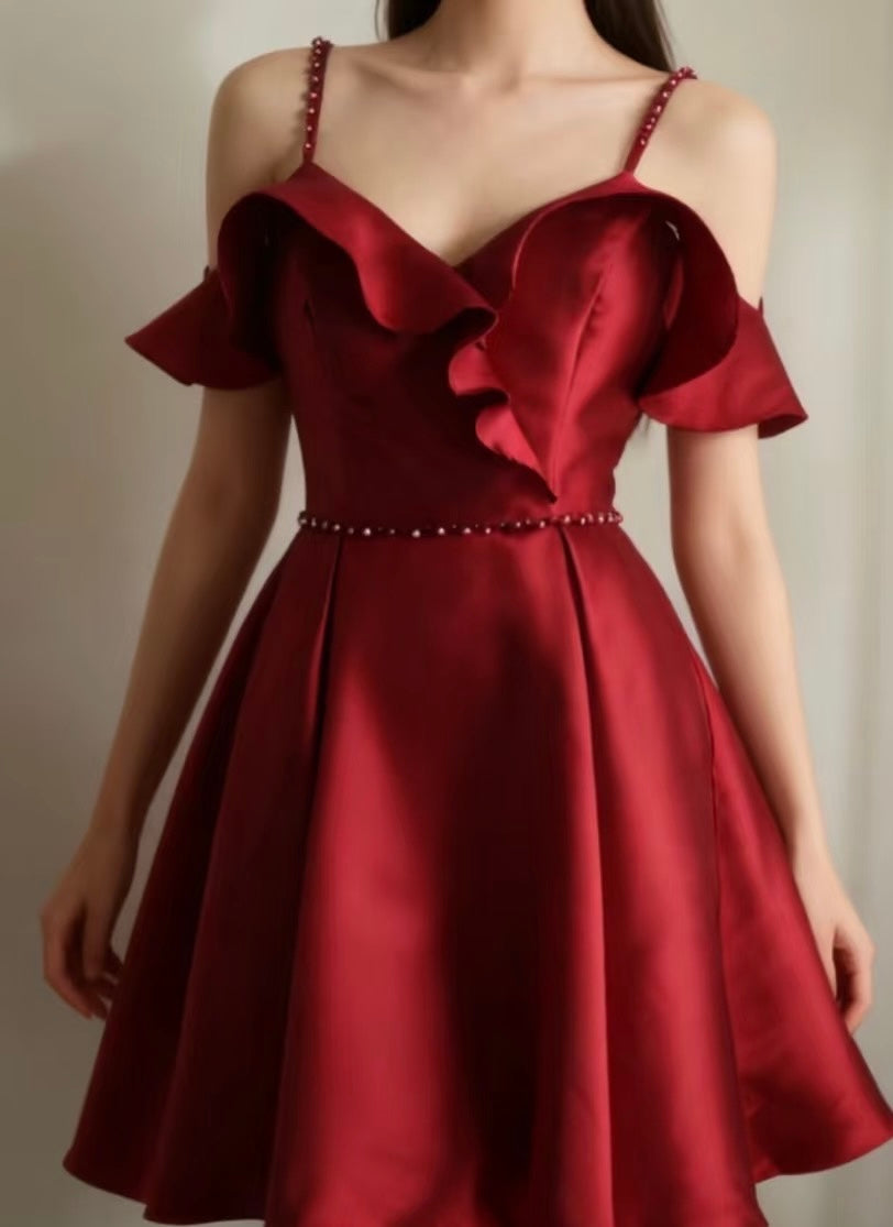 A-Line Red Short Birthday Dress Satin Homecoming Dress