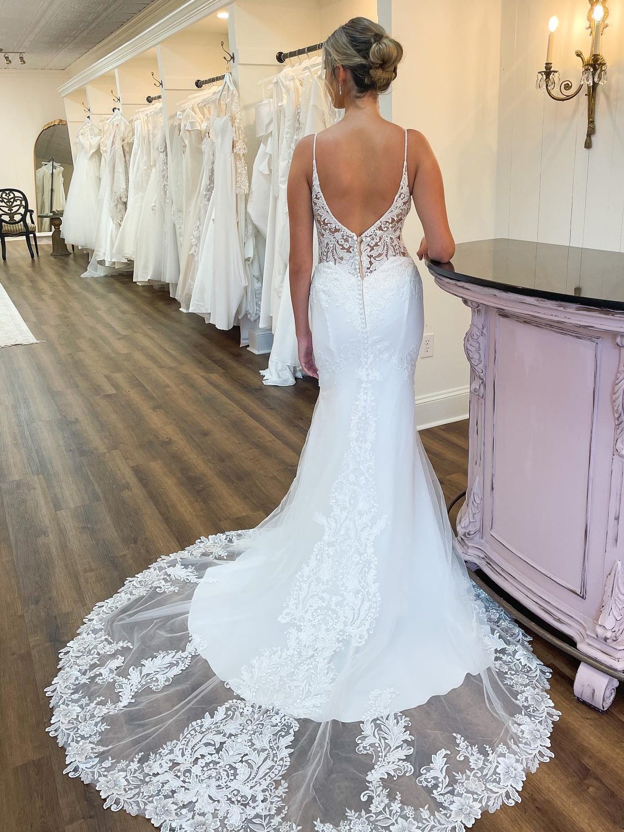 Deep V-Neck Spaghetti Straps Mermaid Wedding Dress With Lace Train