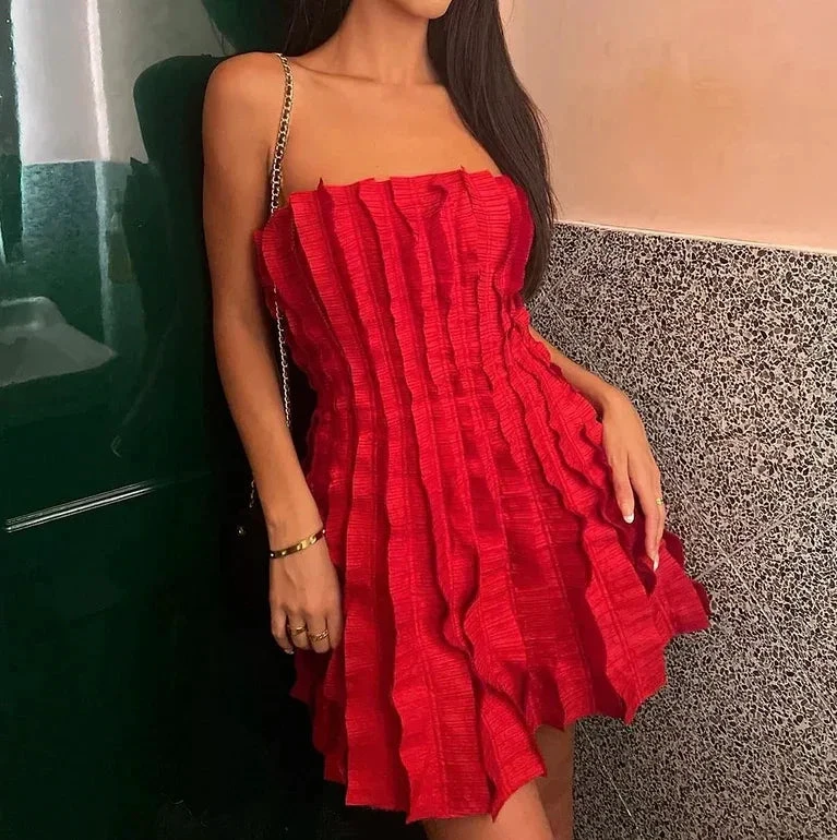 Strapless Red Ruffles A Line Homecoming Dress Mini Prom Dress (ZD11327)