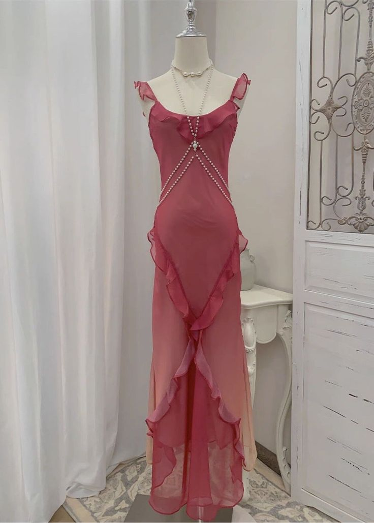 Chic Spaghetti Straps Chiffon Evening Dress Prom Party Dress