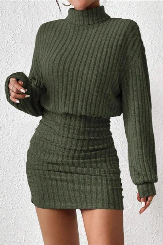 Knit Turtleneck Long Sleeve Bodycon Sweater Dress - VelvetHem