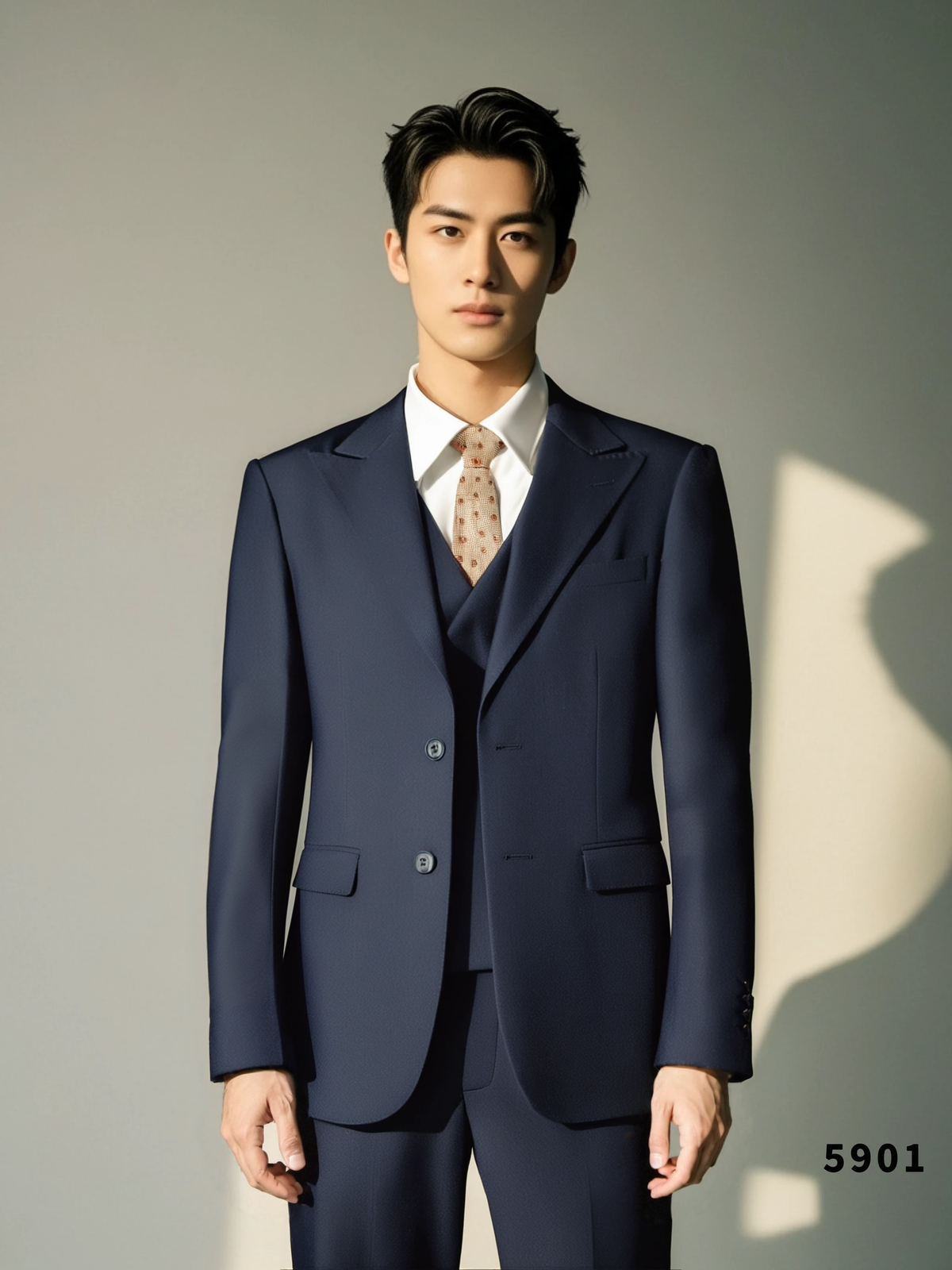 Navy Blue Wool 3 Piece Wedding Suit For Groom And Groomsmen Attire (ZD17113)