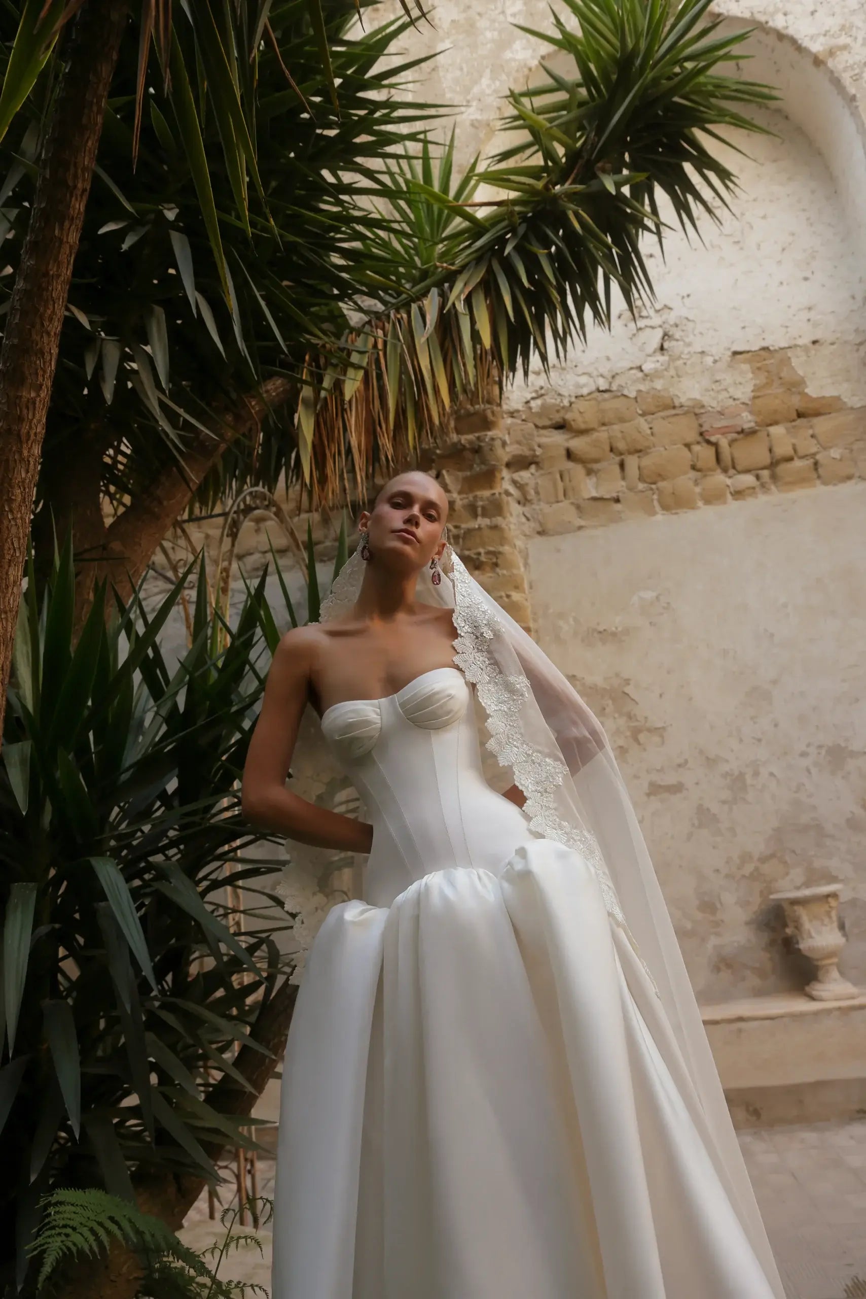 Classic White Satin Strapless Ball Gown Wedding Dress with Veil ZP114