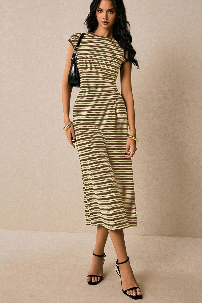 Striped Knit Bodycon Work Dress - View 6 | VelvetHem