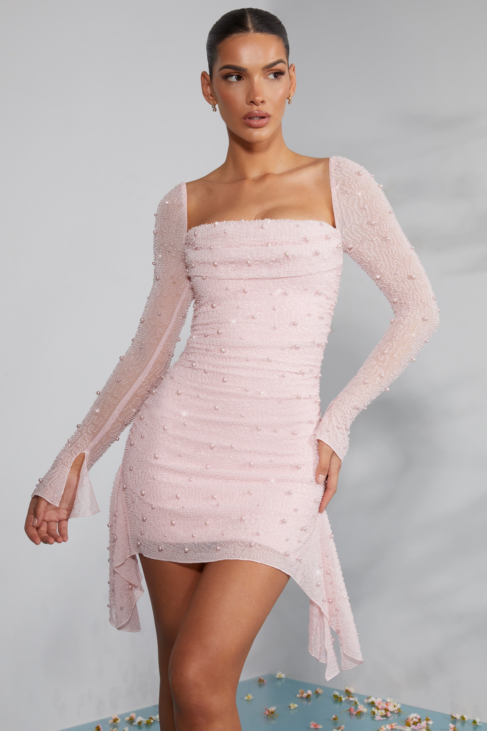 Valeria Elevated Dress with Pearls and Long Sleeves Designer Edit
