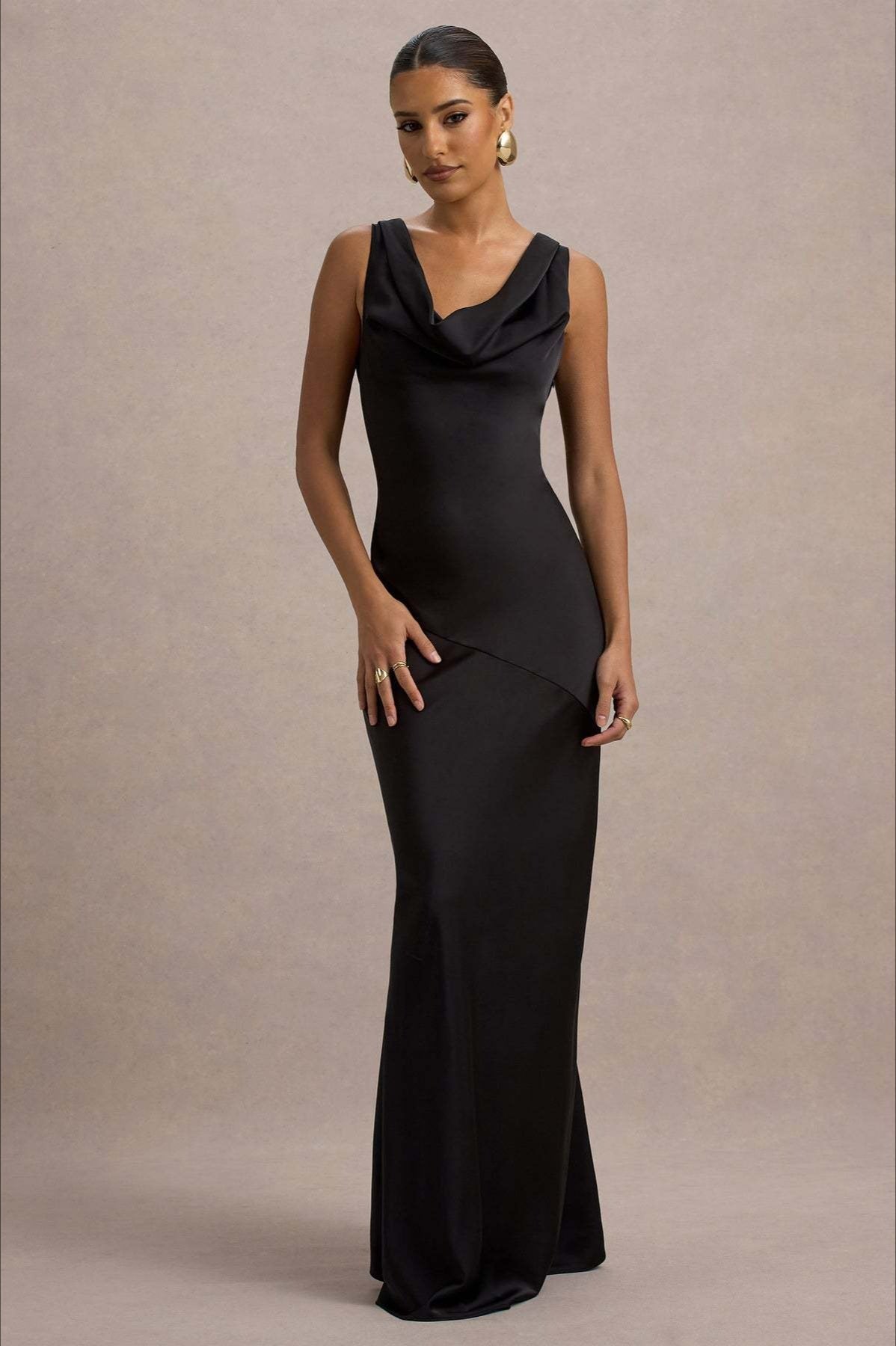 Satin Cowl Neck Dress with Tailored Everyday Styling Boutique Fashion Style