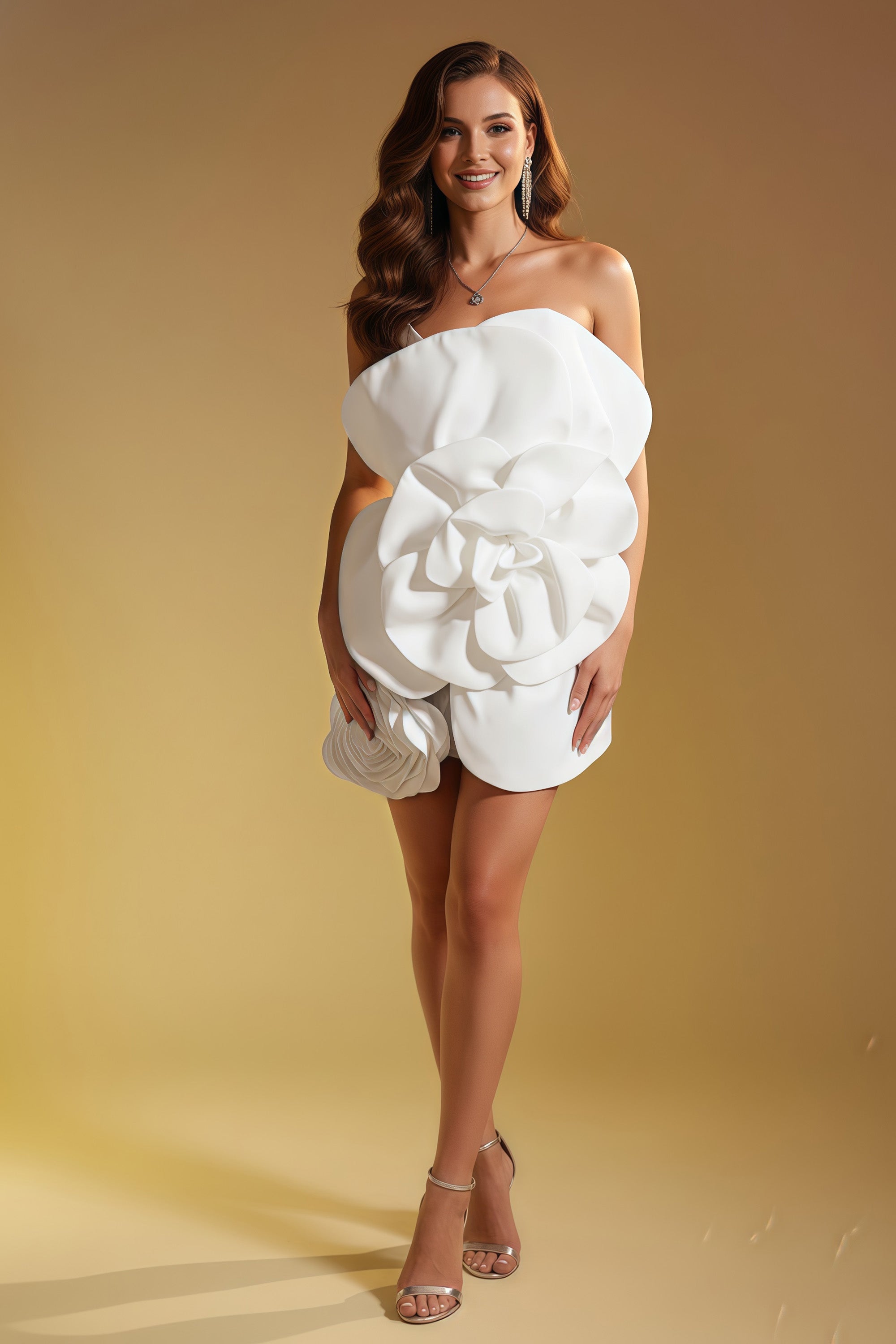Strapless 3D Floral Mini Dress with Corset Bodice Detail