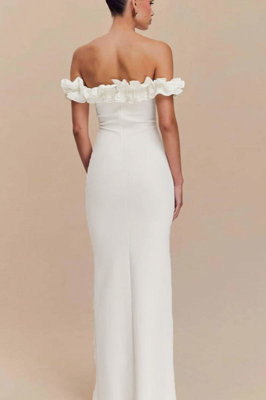Ruffle Trim Bardot Party Dress - View 7 | VelvetHem