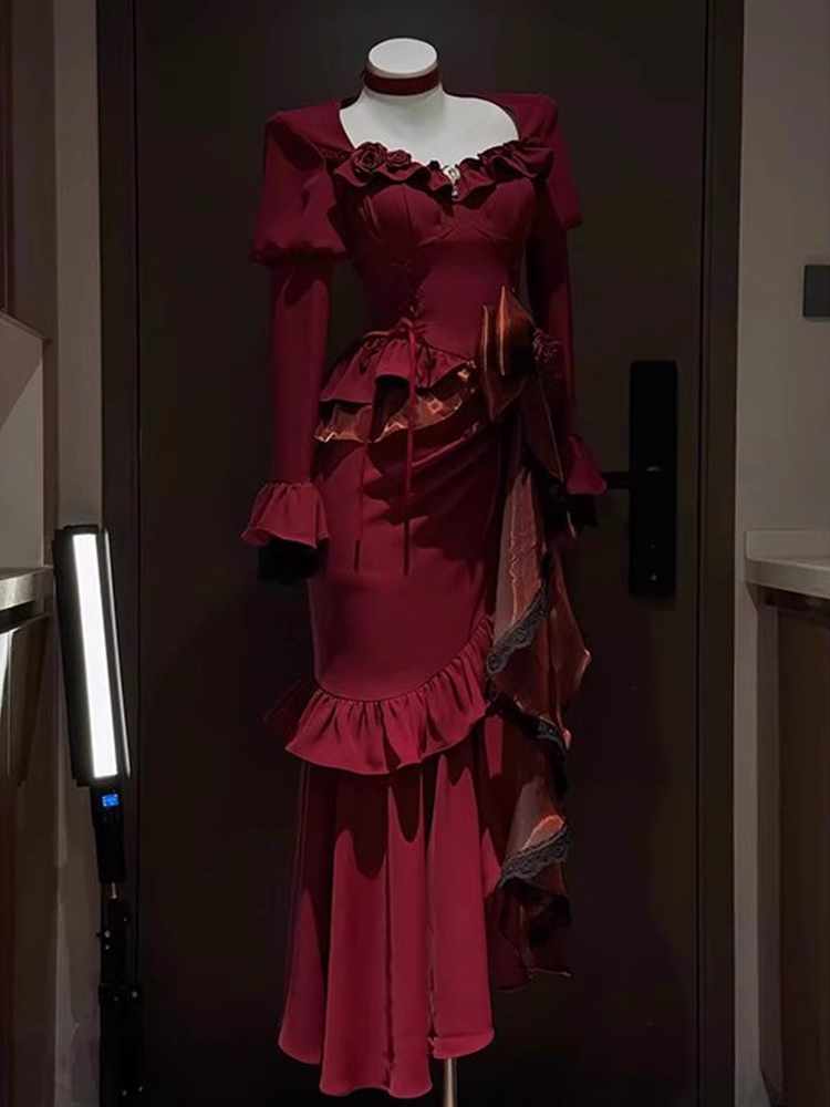 Chic Sheath Sweetheart Long Sleeves Burgundy Birthday Dresses Birthday Outfits - FashionDia