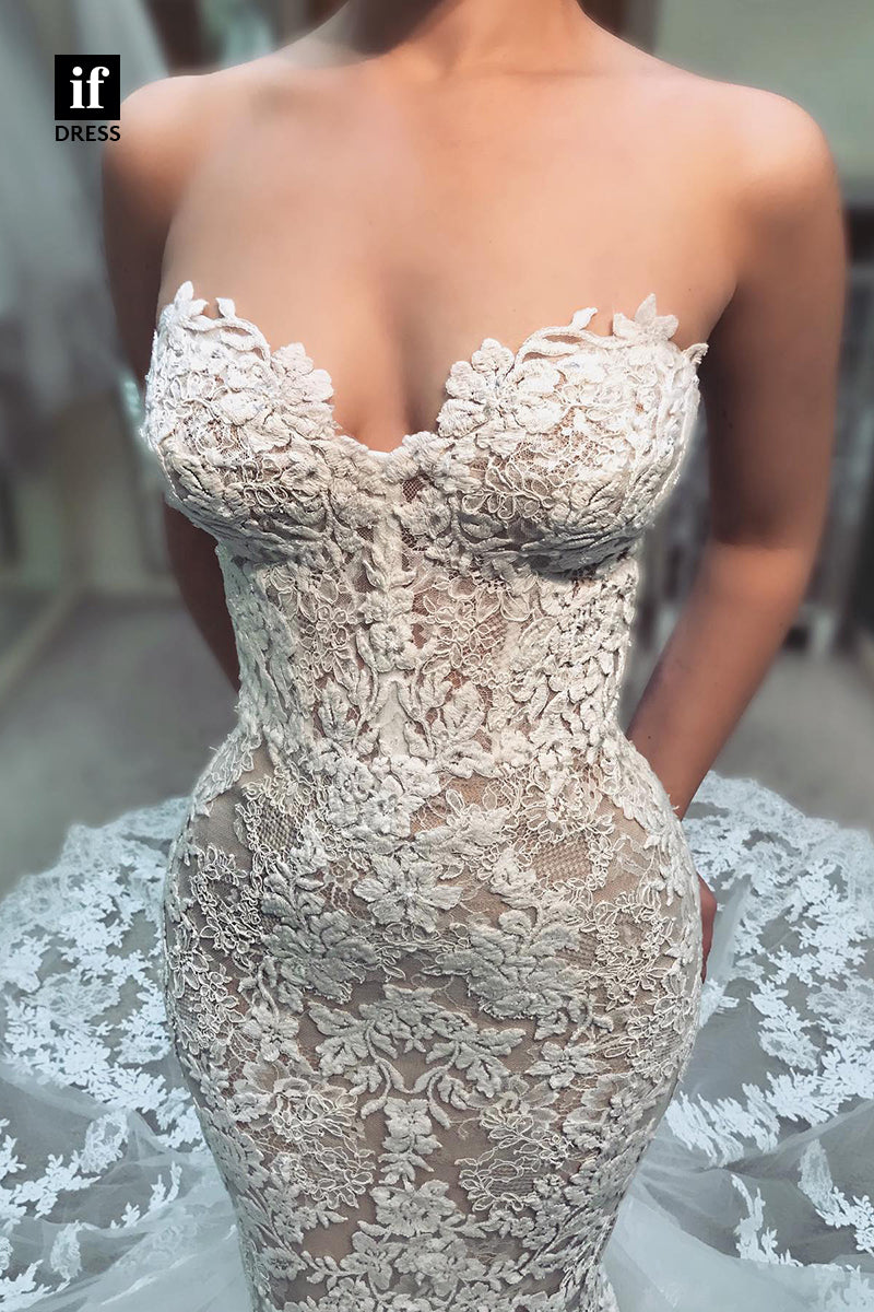 31579 - Charming Off-Shoulder Lace Appliques Mermaid Wedding Gown