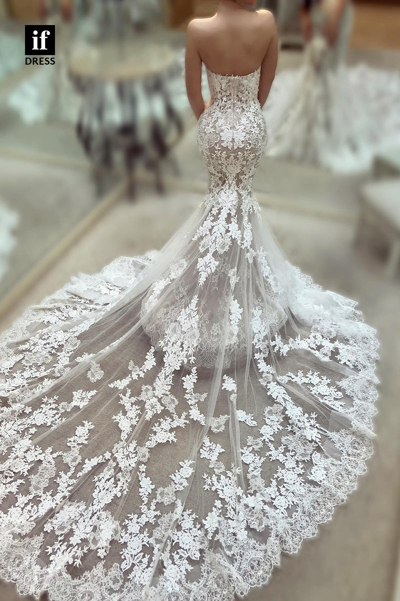 31579 - Charming Off-Shoulder Lace Appliques Mermaid Wedding Gown
