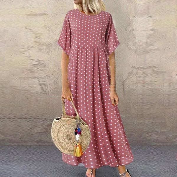 Dot Large Loose Two-piece Cotton Linen Dress Summer New Plus Size Sundress Female Cloth