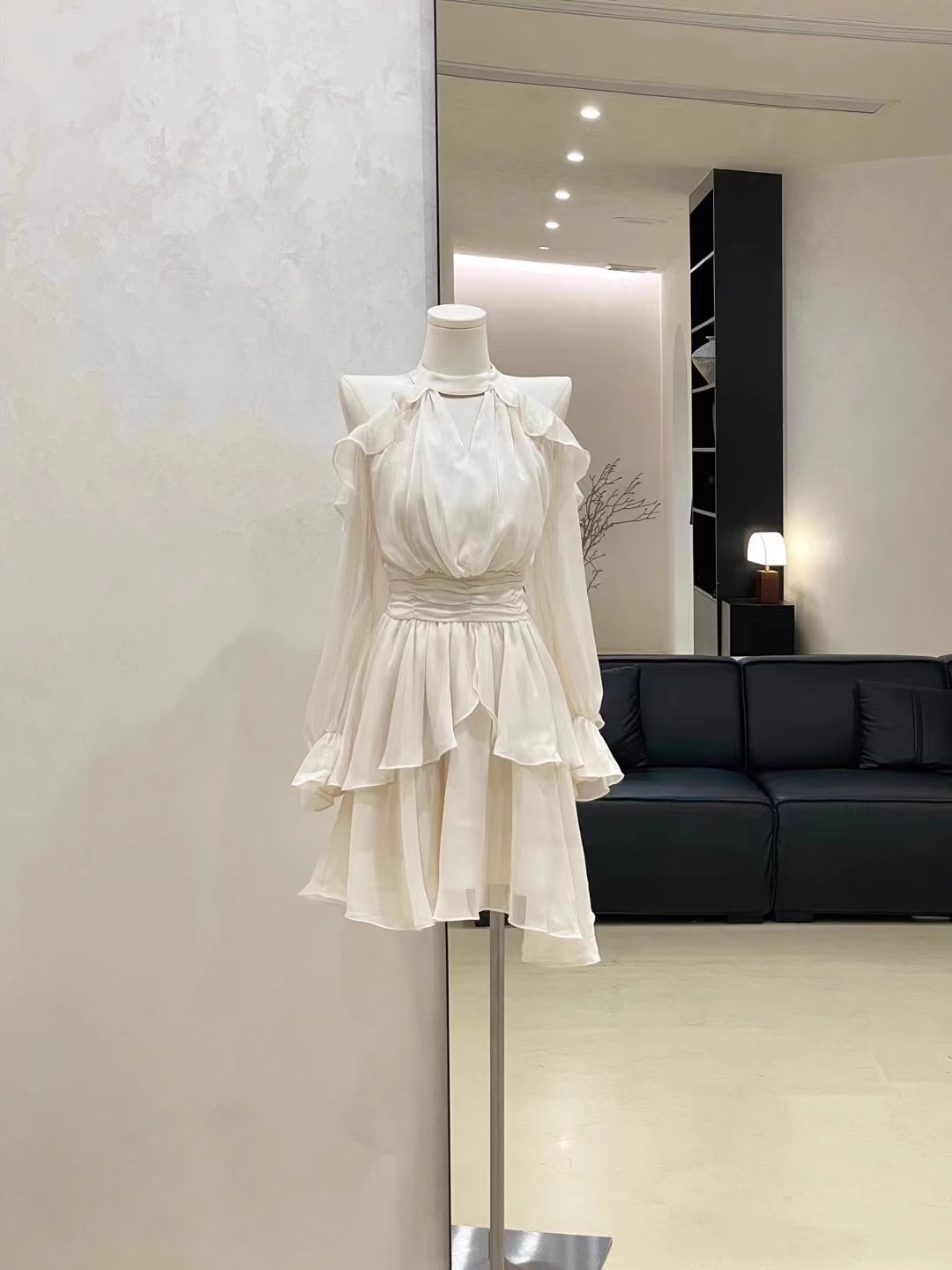 Cute A-Line High Neckline Ruffled Cake Dress Short Women's Long Sleeve Women Dresses - View 3 | FashionDia
