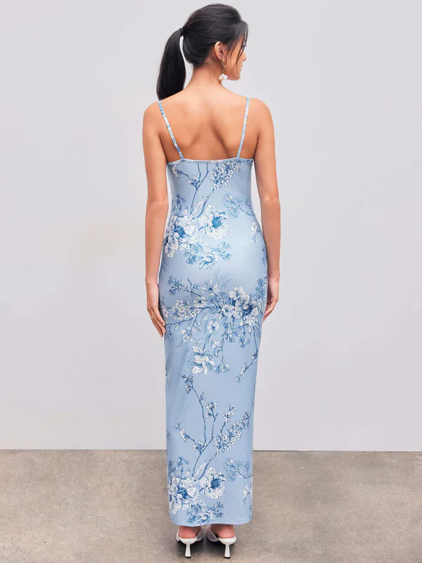 Unique Mermaid Blue Print Prom Dress Long Party Evening Dress - View 4 | FashionDia