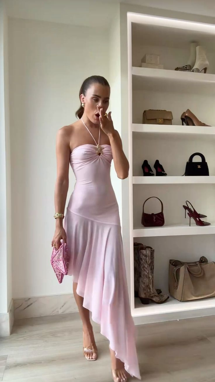 Pink Chiffon Ruffle Prom Dress Formal Party Dress J8206
