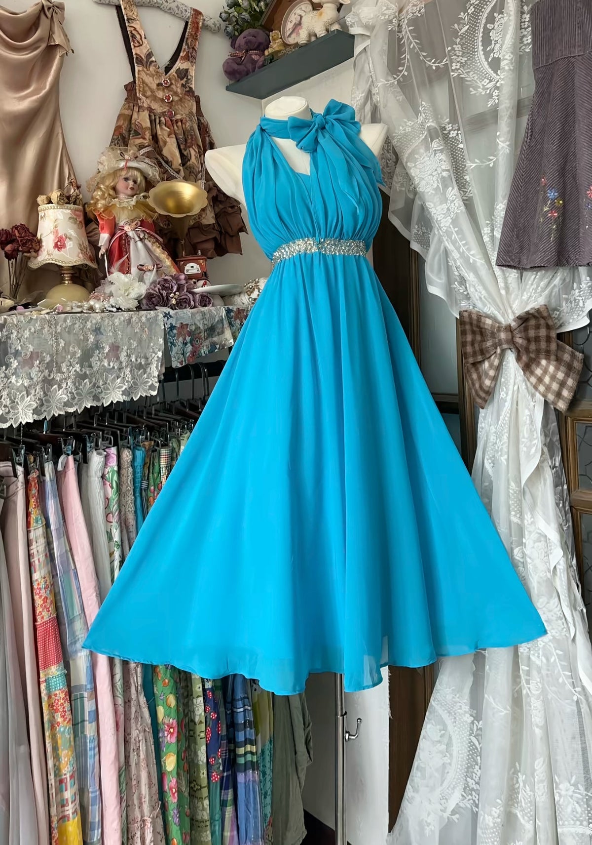 A-Line Blue Short Homecoming Dress Chiffon Party Dress