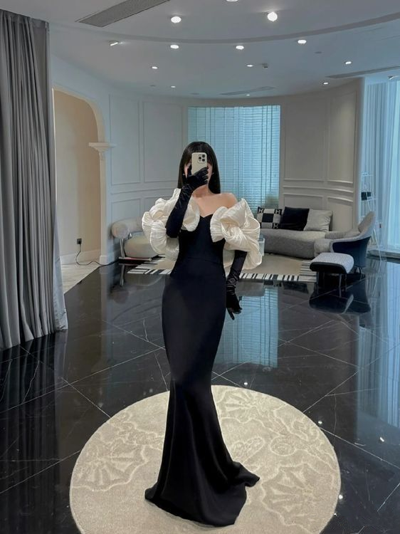 Elegant Black Mermaid Evening Dress Black Prom Dress Y7120 - VelvetHem