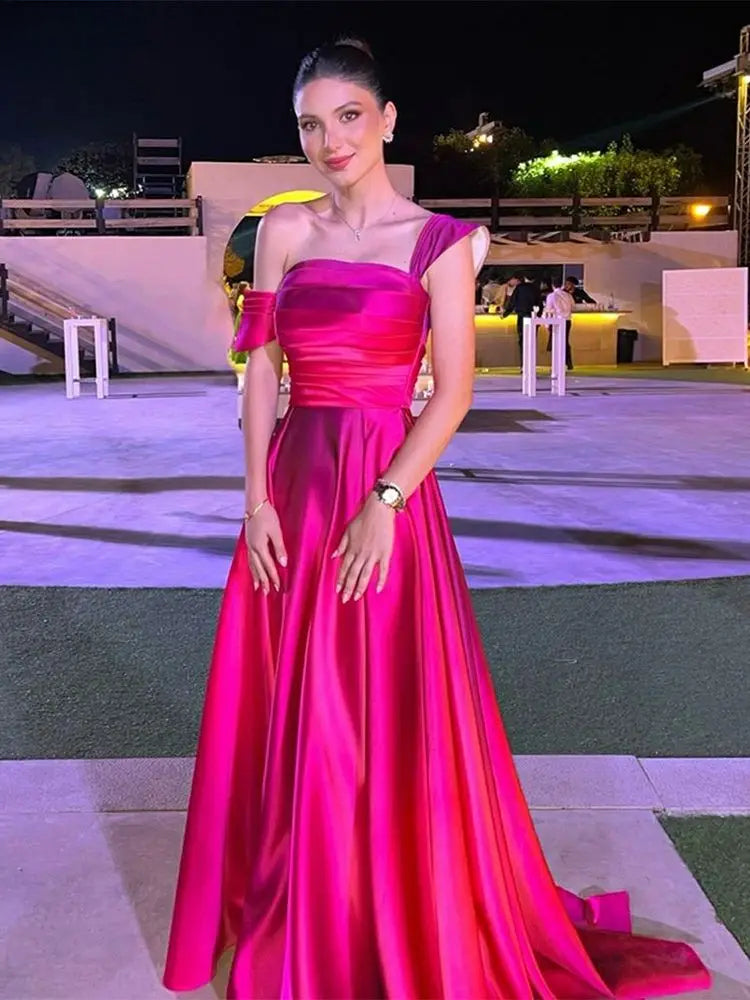 Hot Pink Silk A-Line Prom Dress - VelvetHem
