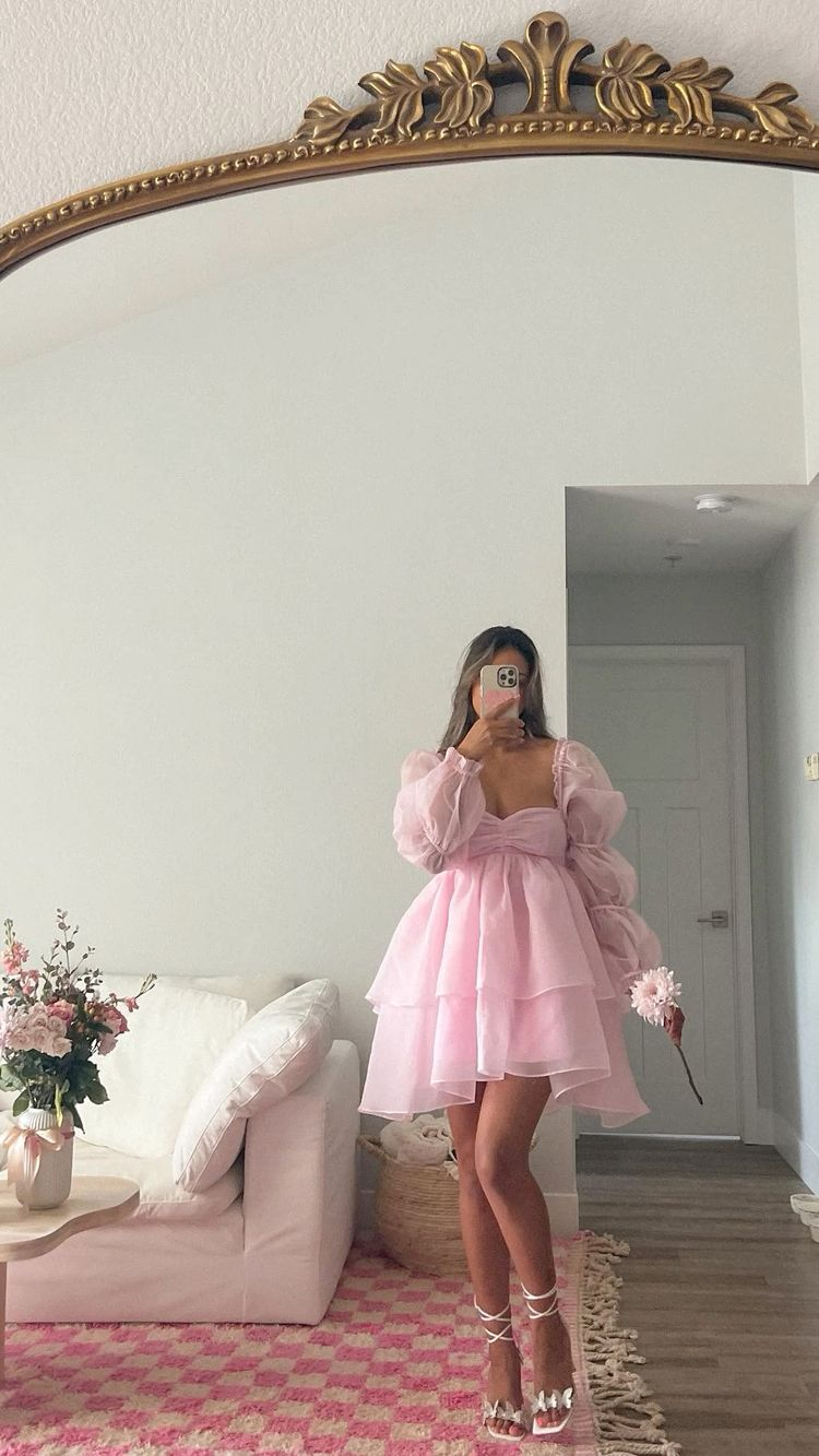Pink A-Line Puffy Dress Pink Homecoming Dress - FashionDia