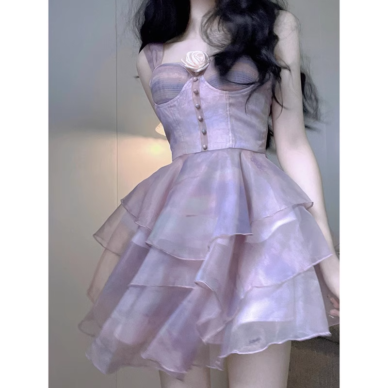 Cute Ball Gown Straps Lilac Short Cocktail Dresses Birthday Outfits - View 3 | FashionDia