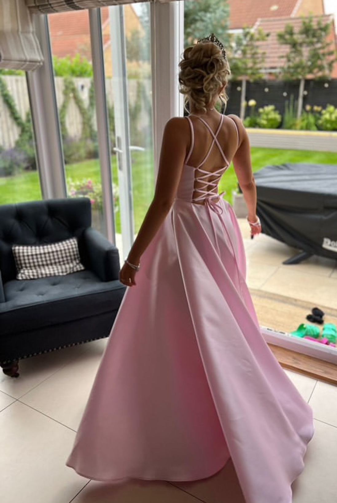 A Line Pink Long Prom Dress Satin Evening Dress J7864