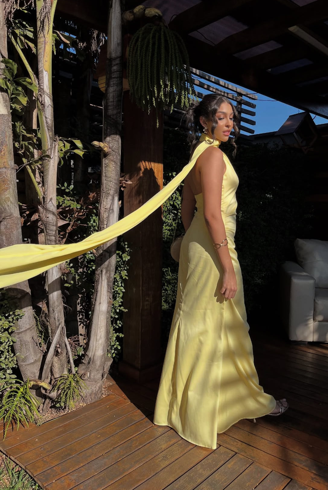 Halter Yellow Mermaid Long Prom Dress Wedding Guest Dress