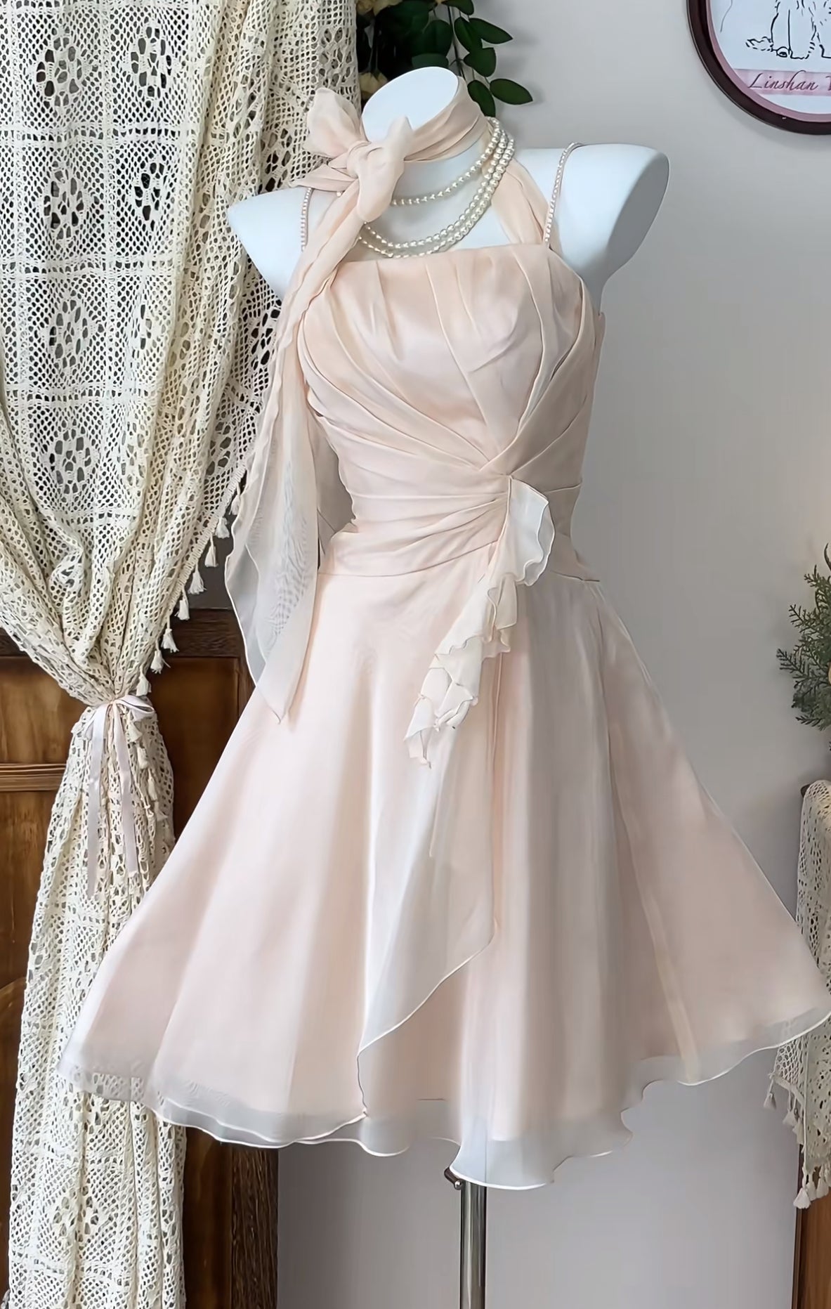 A Line Pink Short Prom Dress Chiffon Homecoming Dress J8411
