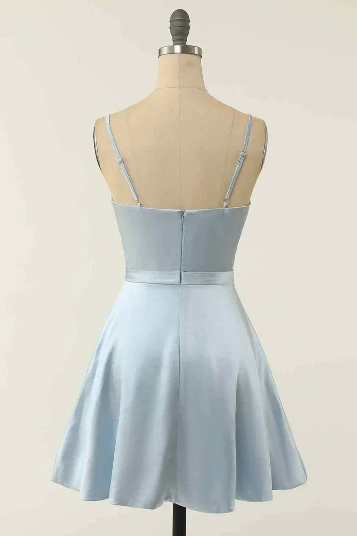 A-line V Neck Twist Knot Cut-Out Pleated Mini Homecoming Dress (ZD12352)
